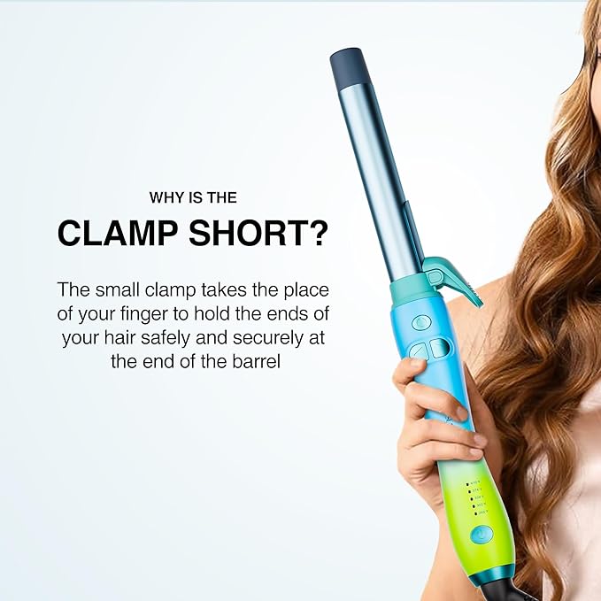Extra-Long Barrel Rotating Curling Iron with Clamp, Automatic Curling Iron 1 Inch, 30s Fast Heating to 410°F & Home Button for Fast Styling & Lasting Results, Universal Voltage for Travel, Blue Green