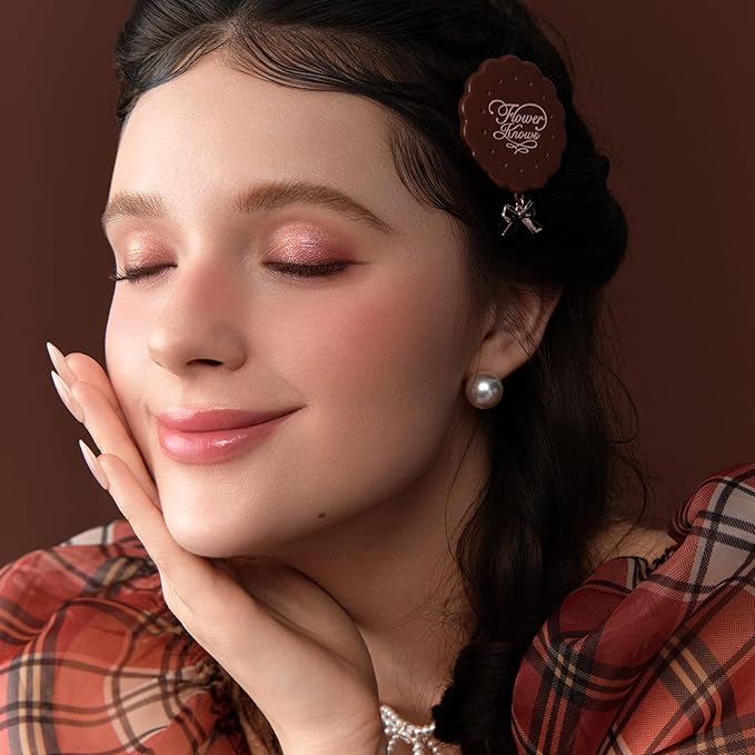 Flower Knows The Sweetie Bear Collection 6-Color Makeup Palette,Pink Face Makeup Palette with 4 Matte + 2 Shimmer Shades,Blendable Smooth Cute Make Up,0.23 Oz(02 Strawberry Milk)
