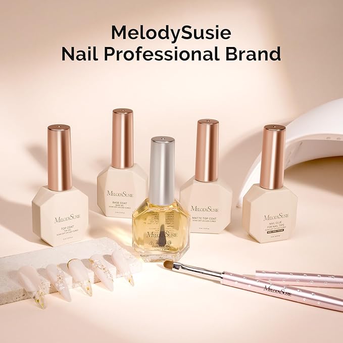 MelodySusie No Wipe Glossy Top Coat Base Coat Builder Gel 027 Set Long Lasting Shine Finish Soak Off UV LED Nail Lamp Nail Art Design Manicure Kit Perfect Gifts for Women Girls 3 Pcs 15ml