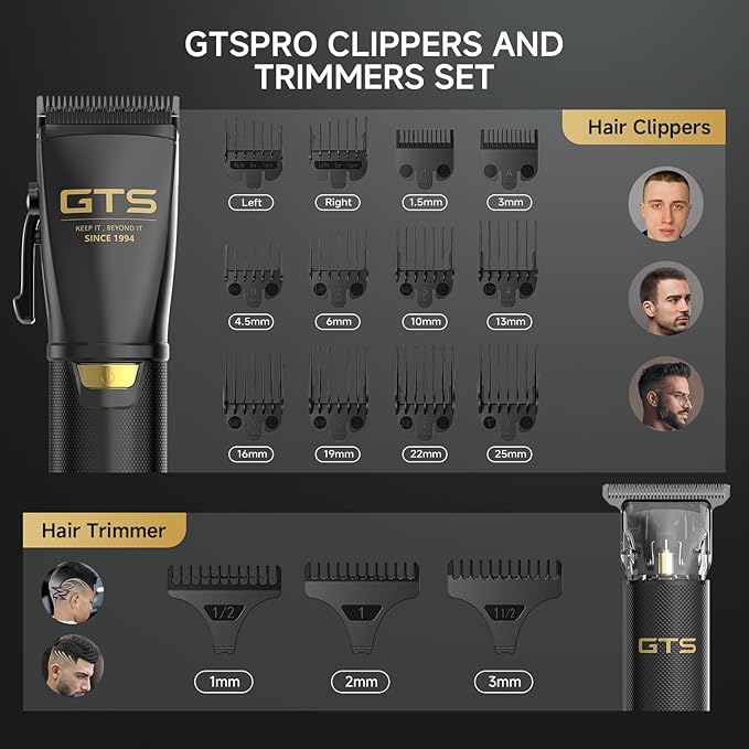 GTSPRO Hair Clippers for Men Professional, Cordless Clippers for Hair Cutting, Mens Hair Clippers and Trimmer Kit for Barber with LED Display 15 Guide Combs