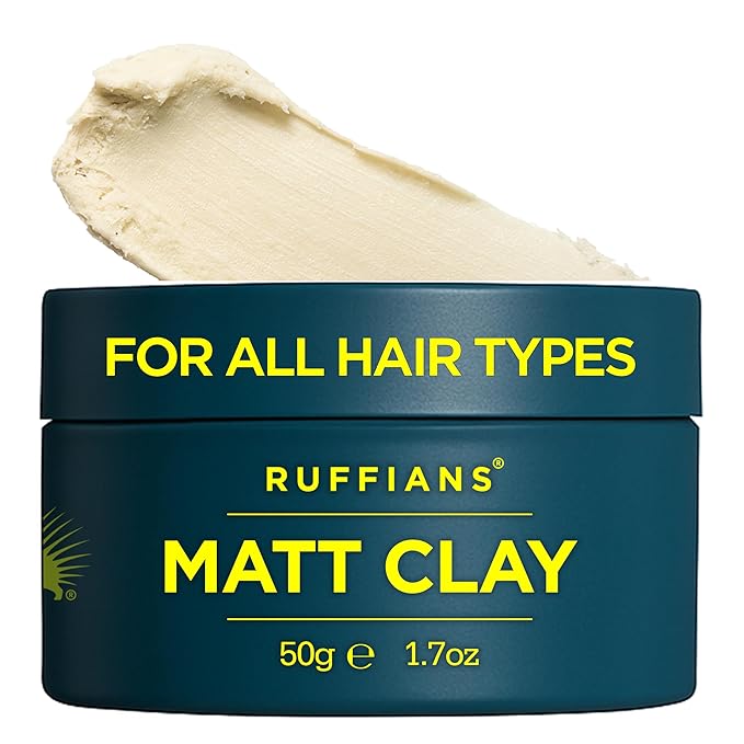 Ruffians Matte Hair Clay (1.7 Oz Fl / 50 ML) Strong Hold, Matte Finish, for All Hair Types, Thicker Looking Hair, Haircare, Men’s Hair Gel