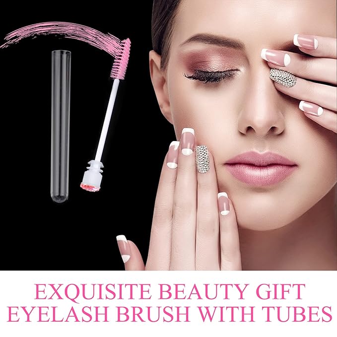 Dming 50 Pieces Disposable Mascara Brushes Eyelash Brush Lash Wand Diamond Mascara Wands with Tube Makeup Tool Lash Spoolies Sanitary Brushes Lash Extension Supplies (tube scale l pink 50)