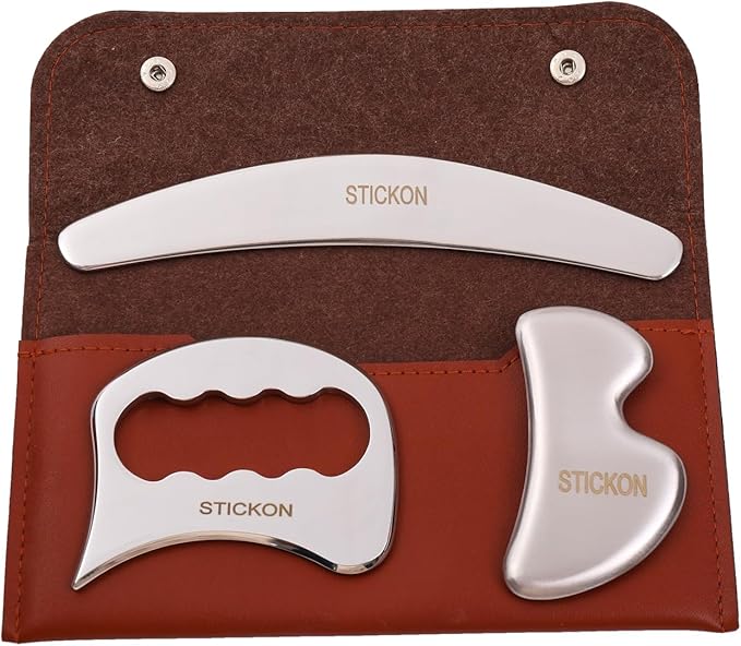 STICKON Stainless Steel Muscle Scraper Tools Set 3 in 1, Gua Sha Scraping Massage Tools for Physical Therapy,Derma Edge Massage Tool & GuaSha Massage Scraper Tool(STICKON-56)