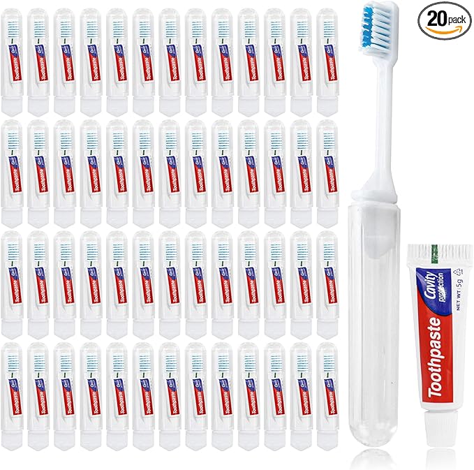 Travel Toothbrush, Toothbrush and Toothpaste Travel, Individually Packaged with Storage Box, Foldable Storage, is Suitable for Camping, Business Trip (PACK-20)