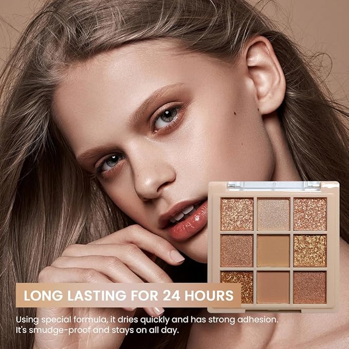 Eyeshadow Palette Makeup- 9 Colors Naked Eyeshadow Palette Matte Shimmer Korean Natural Eye Shadow palettes Highly Pigmented Naturing-Looking Long Lasting (#04)