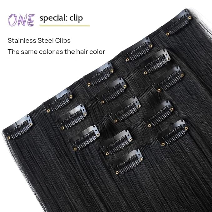 Natural Black Clip in Extensions Straight 22" Long Synthetic Thick Clips on Hair Piece for Women 5PCS Black Curly Wavy 18" Cheap Brown Red White Soft Full Head Weddings Party Daily Use 5 Oz