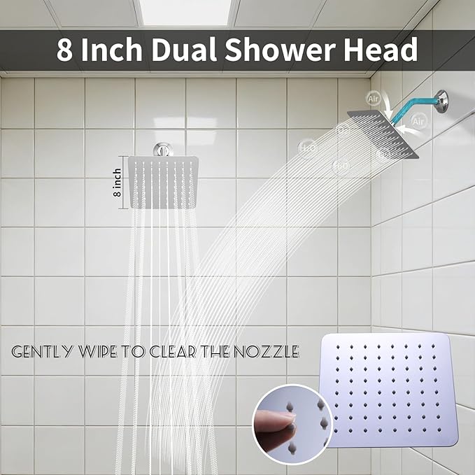 KATAIS Shower System with 12X35 inch Overshower and Dual Side ShowerHead(8 inch), 6 PCS Body Jet and HandHeld Spray, Dual Thermostatic Valve Kit Can Achieve 8 Shower Functions, Chrome