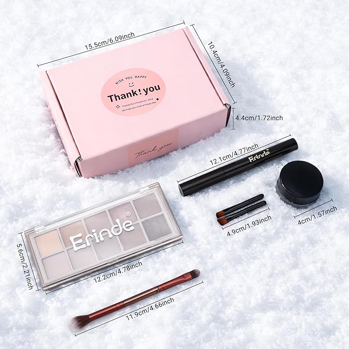 Erinde Grey Smoke Matte Eye Makeup Gift Set, Eyeshadow Palette, Eyeshadow Stick & Eyeliner Gel Makeup Kit with Brush, Waterproof, long-lasting, Natural Nude Eye Enhancing Kit