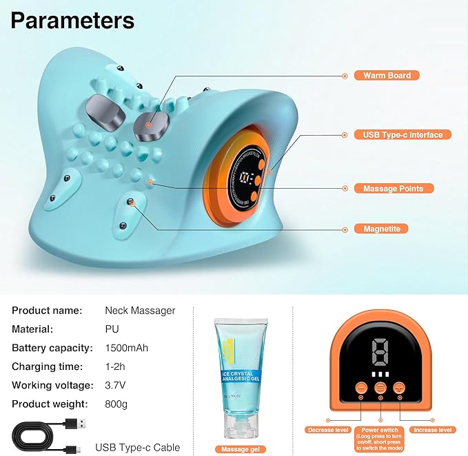 Neck Massager 2025, Neck Stretcher Cervical Traction with Heat, 3 Modes, Portable Massage Neck Hump Corrector for Pain Relief and Muscle Relax, 26° Angle Cervical Traction Device