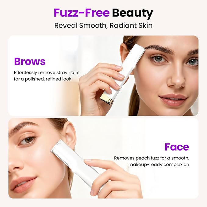 Electric Sonic Face Razor Tool for Women with 10 Replacement Blades, 3 Adjustable Speeds, Gentle Peach Fuzz Remover for Face Exfoliation and Hair,Built-in LED Light Dermaplane Razor Eyebrow Trimmer