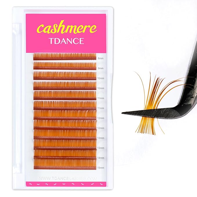 TDANCE Light Brown Lash Extensions Colored Lash Extensions Classic Lash Extension 0.07mm C/D Curl Premium Eyelash Extensions Salon Use (Light Brown,C-0.07,8-15mm)