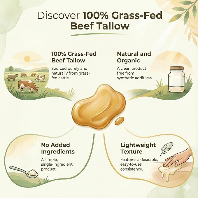 IKARIAN 100% Grass Fed Beef Tallow for Skin Care | Premium Whipped Moisturizer | Face + Body | Single Ingredient, All natural | 4 FL. oz. (Unscented)