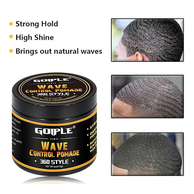 Natural Wave Pomade for Men Strong Hold, Easy Wash 360 Wave Training Hair Cream, Waves Grease for Men Promotes Layered Waves, Moisture, Control and Silky Shine with Rosemary Oil for Hair Growt Set