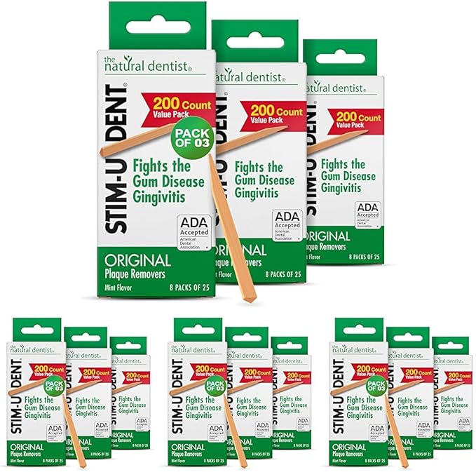 The Natural Dentist Stim-U-Dent Mint Dental Picks, Wooden Toothpicks for Food & Plaque Removal, Refreshing Mint Flavor, Travel-Friendly, 96 Packs of 25 Picks/Pack (600 Picks)