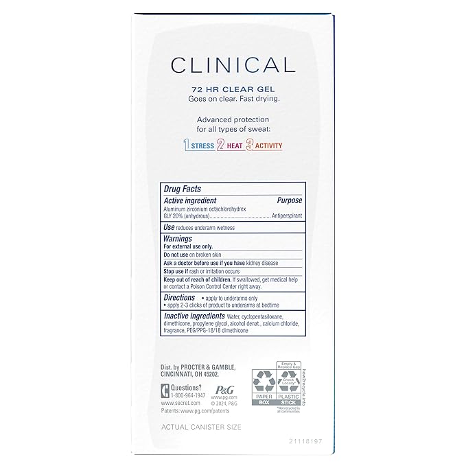 Secret Clinical Strength Antiperspirant Deodorant for Women, 100hr Sweat & Odor Protection, 3X Stress Protection with Hyaluronic Acid, PH Balancing Minerals, Clear Gel, Clear Berry Scent, 2.6 oz