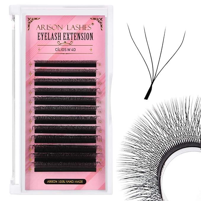Arison Lashes 4D W Shape Eyelash Extension Natural Soft Volume Premade Fans Faux Mink Matte Black Cluster 12 rows(4DW-0.07-D-8-15mix)