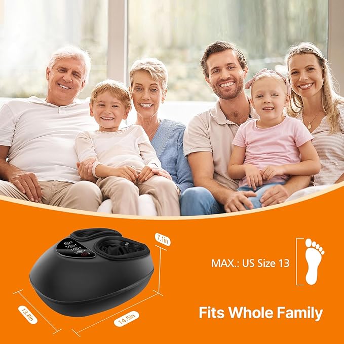 Shiatsu Foot Massager with Heat, Deep Kneading & Gentle Air Compression for Foot Wellness and Relaxation, Feet Massager, Electric Foot Massager Machine - Gifts for Women Men, Fits Size 13