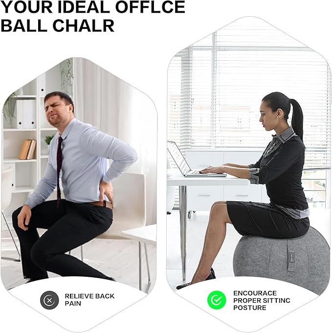 Yoga Ball Exercise Ball, Anti Slip Stability Ball Chair, 25” Heavy Duty Large Gym Ball for Fitness, Balance and Core Workout with Cover, Easy Clean