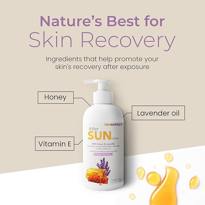 SION BIOTEXT After Sun Lotion with Honey & Lavender – Hydrating & Soothing Moisturizer for Sunburned Skin – Natural Aloe Vera, Vitamin E & Jojoba Oil – Paraben-Free – 8.45 fl. oz (250ml)