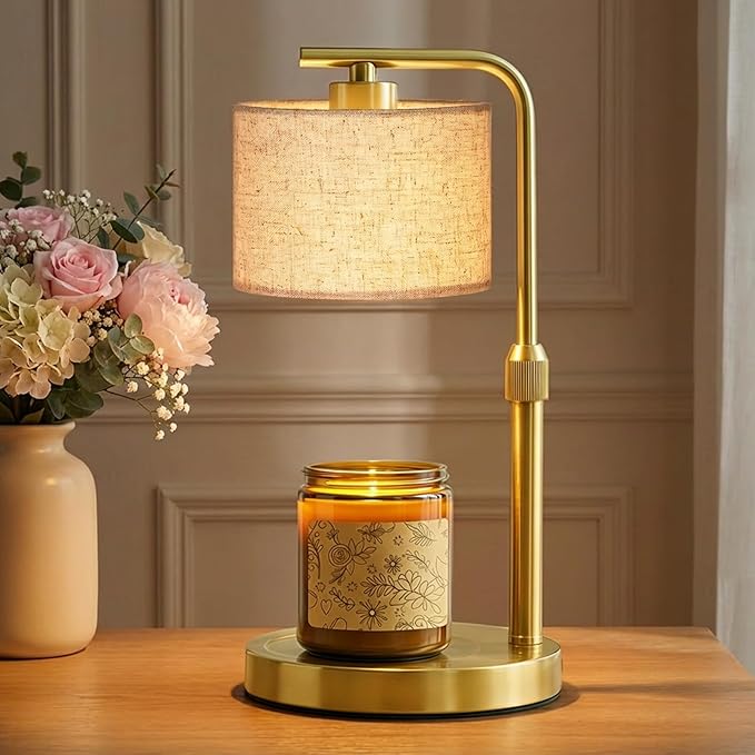 Candle Warmer Lamp with Timer Dimmer, Height Adjustable Candle Wax Warmer Candle Lamp for Jar Candles with 2 Bulbs, House Warming Gift for Home Room Decor, Birthday Gifts for Women Mom (Gold)