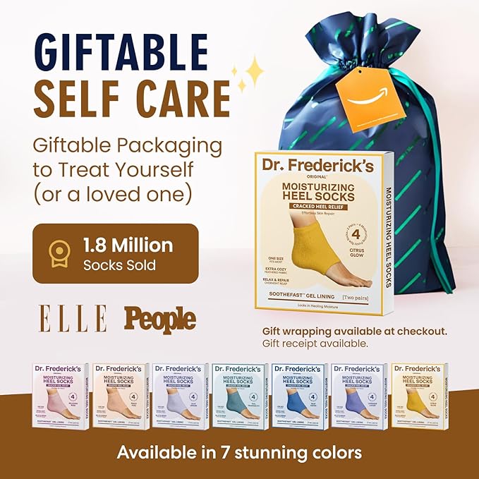 Dr. Frederick's Original Moisturizing Fuzzy Heel Socks for Dry Cracked Heels Treatment - Infused with Olive Oil, Jojoba Oil and Vitamin E - 2 Pairs - Stocking Stuffers for Adults - Citrus Glow