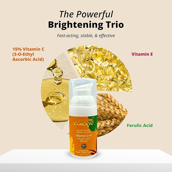 15% Vitamin C Serum for Face with 3-O-Ethyl Ascorbic Acid, Niacinamide & Ferulic Acid – Brightening, Dark Spot & Anti-Aging Facial Serum, Fragrance Free