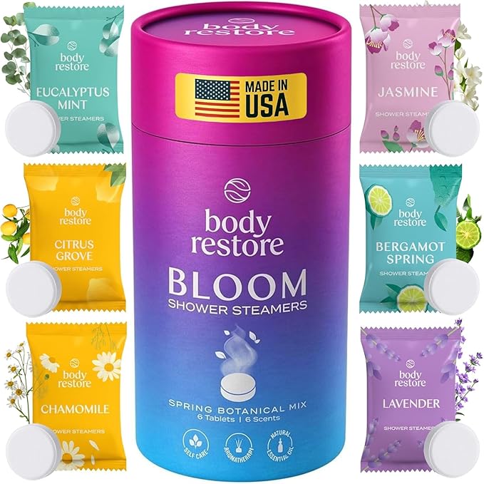 Body Restore Shower Steamers Aromatherapy 6 Pack – Valentines Day Gifts for Her and Him, Birthday Gifts for Women and Men, Relaxation, Stress Relief, Self Care, Bath Bombs – Bloom