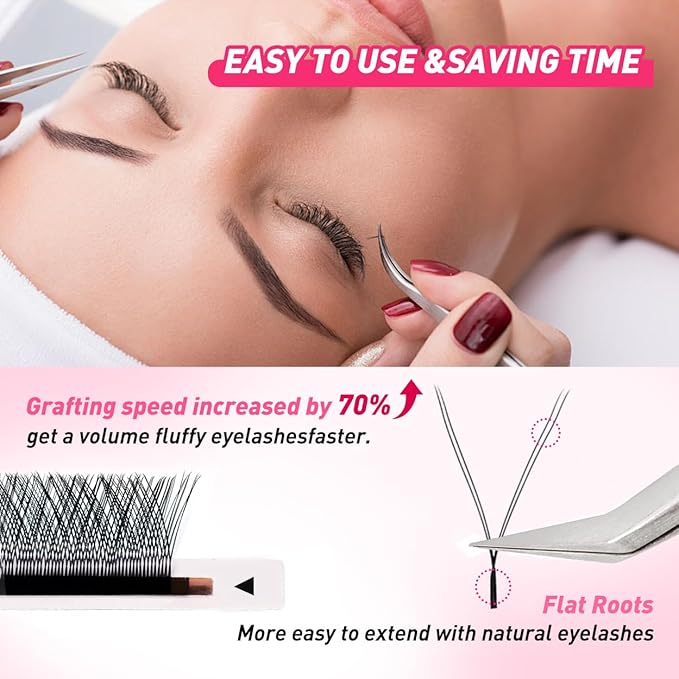 Arison Lashes 3D W Shape Eyelash Extension Natural Soft Volume Premade Fans Faux Mink Matte Black Cluster 12 rows(3DW-0.07-D-13mm)