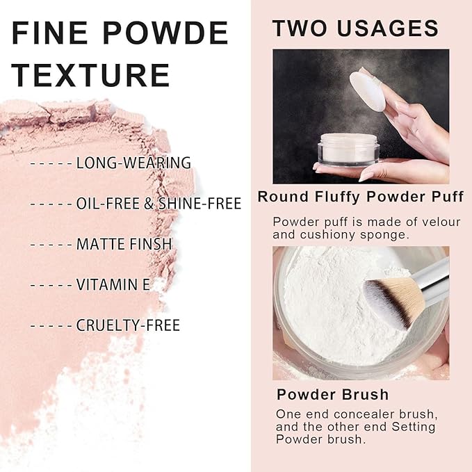 2PCS Loose Face Powder, Oil Control Minimizes Pores (05# Fair) 8g