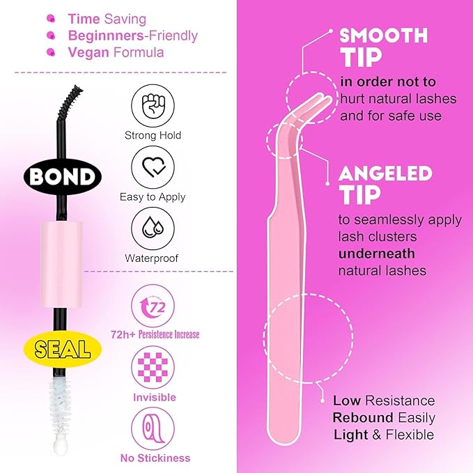 Lash Extension Kit DIY 280pcs Lash Clusters Eyelash Extension Kit, Lash Bond and Seal Lash Tweezers for Self Use 9-16mm Mix，30D 40D Curl Individual Lashes Kit (30D&40D-0.07D-9-16MIX KIT)