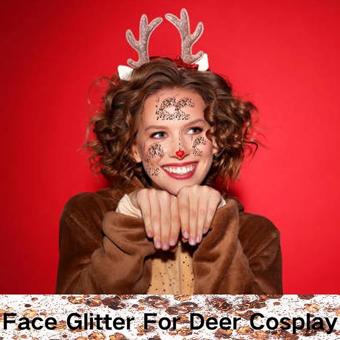 MEICOLY Brown Body Glitter,Deer Maroon Face Glitter Gel,Holographic Mermaid Sequins Halloween Glitter Face Paint,Self-Adhesive Chunky Glitter for Face Body Hair,Glitter Makeup for Women and Kids