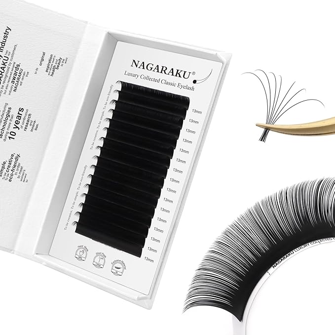 NAGARAKU Individual Eyelash Extensions, Luxury Collected Classic Single Lashes Upgraded 3rd Generation Soft Natural Beauty Salon Professional Lash Supplies 16 Rows Matte Black -0.07 D Curl 13mm