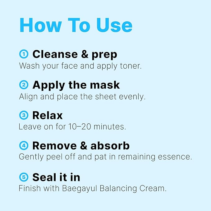 Baegayul Balancing Face Mask Sheet - Korean Facial Mask for Hydrating & Soothing Sensitive Skin, Herbal Essence & Hyaluronic Acid, Korean skincare, Mask for instant Moistureizing, Glow [ 10 Sheet ]