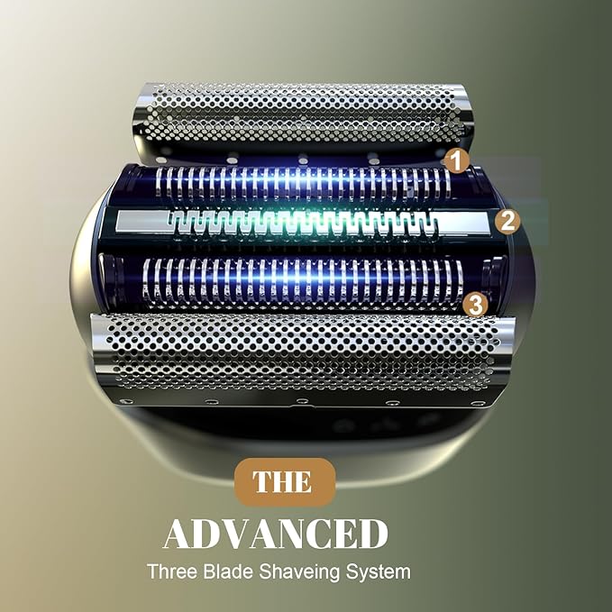 Electric Foil Shaver for Men: Portable Electric Razor for Beard/Face, 3 Floating Blade LED Display USB-C Fast Rechargeable, IPX7 Waterproof for Travel & Home,Light Blue