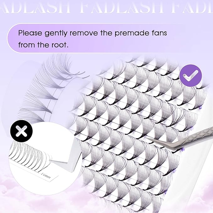 FADLASH Premade Lash Fans D Curl Premade Fans Eyelash Extensions 14D 0.05 Volume Lash Fans Premade Handmade Premade Lash Extensions Fans (14D-0.05D-8-14mm)