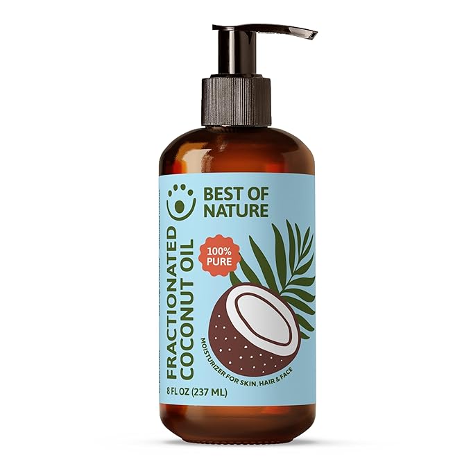 Best of Nature 100% Pure Fractionated Coconut Oil - Natural Massage Oil, Unscented Moisturizer for Men and Women, for Skincare and Hair Care, Carrier for Essential Oils and Aromatherapy, 8 oz
