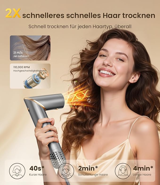 8 in 1 Hair Styler Curler & Air Dryer Brush, High-Speed Negative Ionic Foldable Hair Dryer Fast Drying, Multi Professional Hot Air Styler for Curling Volumizing Straightening Styling(Grey)
