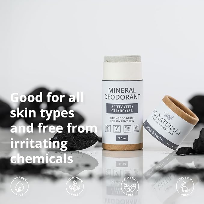 J&L Naturals Mineral Deodorant | Baking Soda-Free, 100% Natural, Sustainable Skin Care | Sensitive Deodorant For Women & Men | Aluminum Free, Vegan, Cruelty-Free (Activated Charcoal, 3 Oz (Pack of 1))