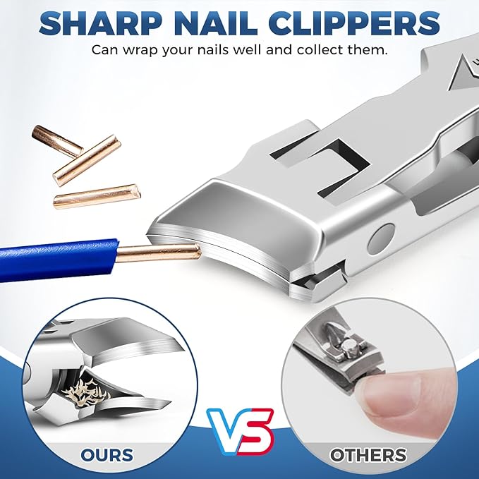 Ingrown Toenail Clippers - Wide Jaw Opening Anti-Splash Slanted Nail Clippers with Catcher, Heavy Duty Ingrown Toenail Clippers Nail Cutters, Ultra Sharp Slanted Nail Clippers with Long Handle