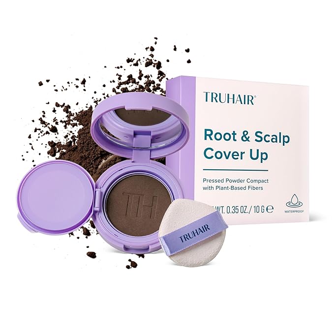 TRUHAIR Root & Scalp Cover Up Pressed Powder Compact, Waterproof, Weightless Hair Coverage & Bald Spot Concealing, Root Touch Up Hair Color for Gray Coverage & Thinning Areas, 0.35 Oz (Darkest Brown)