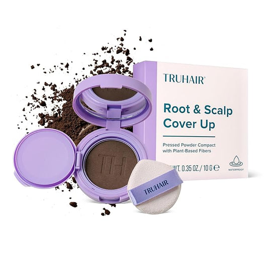 TRUHAIR Root & Scalp Cover Up Pressed Powder Compact, Waterproof, Weightless Hair Coverage & Bald Spot Concealing, Root Touch Up Hair Color for Gray Coverage & Thinning Areas, 0.35 Oz (Darkest Brown)