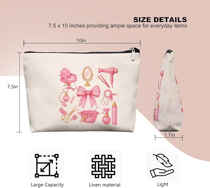 EKGJW Chrisamas Hairstylist Gifts Women Makeup Bag Make Up Bag, Cosmetic Bags for Hairstylists, Hairdresser Gifts for Cosmetology Student Teen Girls(Pink)