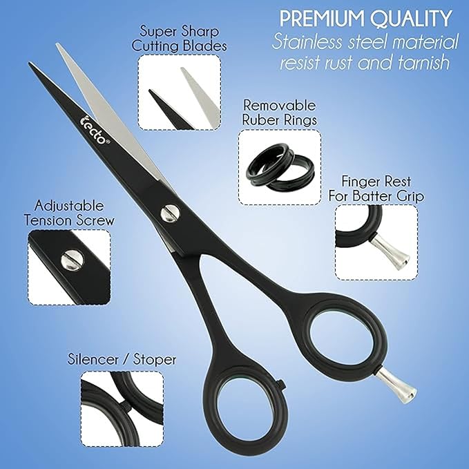 Tecto Barber Scissors, Professional 6.6 inches Stainless Steel Hair Cutting Scissors, Extra Sharp Hair Cutting Scissors For Men/Women with free leather case.