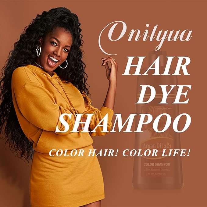 Light Brown Hair Dye Shampoo with Argan Oil, 3-in-1 Long-Lasting Formula for Men & Women, Easy to Use, 16.9 Fl Oz