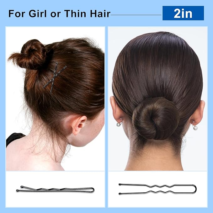 TsMADDTs Bobby Hair Pins Kit, 200 pcs U Shaped Bobby Pins Black for Women, Ballet Buns with Box, 2.4in and 2in