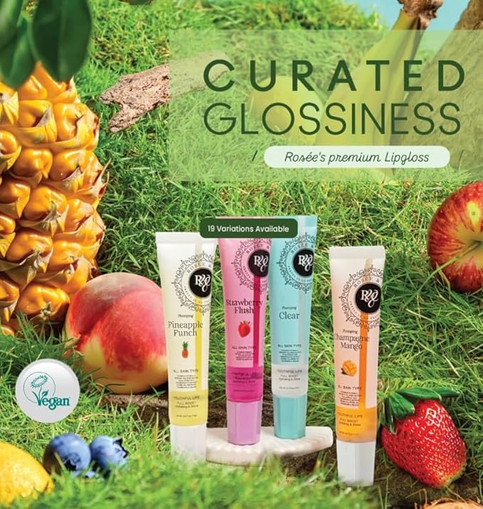 Rosee Lip Gloss Vegan & Cruelty Free Treatment, Professional Make up, Long Lasting Glossy with Shea Butter, Moisturize, Protect & Smooth, High Shine, Non-Sticky (h. Bubble Gum, 0.5)