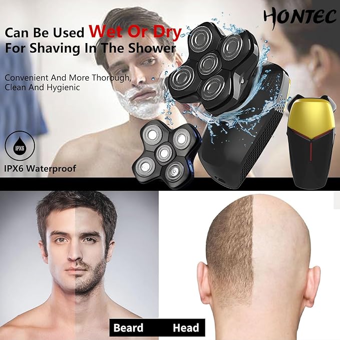 Revolutionary Upgrade Bald Men's 4-in-1 Electric Head Shavers Cordless Comfortable IPX7 Waterproof m Wet/Dry Use Equipped with Clippers, Trimmers & Cleansing Rechargeable for Smooth Shave