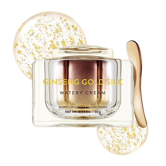 Nature Republic Ginseng Gold Silk Watery Cream 2.11 Oz(60g) | 6 Years Korean Ginseng, 99.9% Pure Gold Premium Skin Care, Anti-Aging Moisturizer, Wrinkle Care with Ginseng Saponins (60g)
