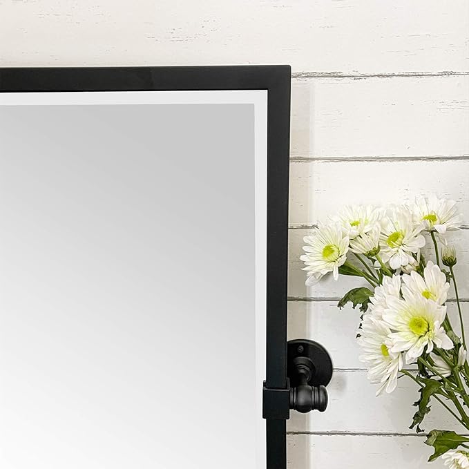 TEHOME 40x30'' Matt Black Pivot Bathroom Vanity Mirror Large Metal Framed Squared Edge Rectangle Tilting Beveled Vanity Mirrors for Wall