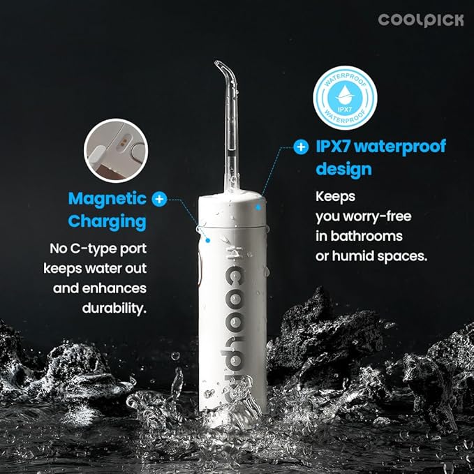 CoolPick Mini Water Flosser Travel Size – Portable Cordless Oral Irrigator, 3 Modes, IPX7 Waterproof, Teeth Cleaner for Braces and Gum Care, Compact Dental Device for Home & Travel, USB Rechargeable